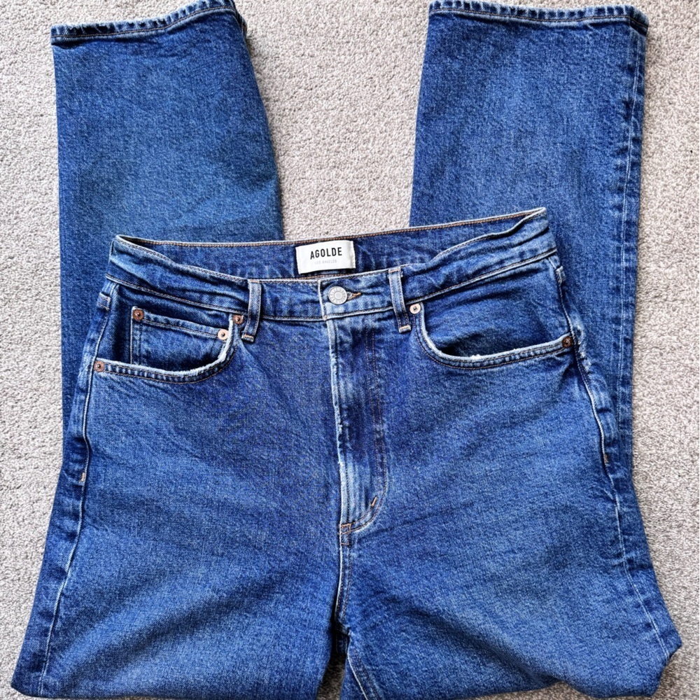 Women’s Agolde High Rise Premium Denim Jeans Stovepipe Size 28x28 Straight Leg - Picture 5 of 12